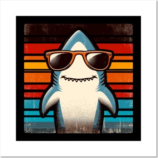 Cool Retro Shark in Sunglasses 70s 80s 90s Funny Shark Posters and Art